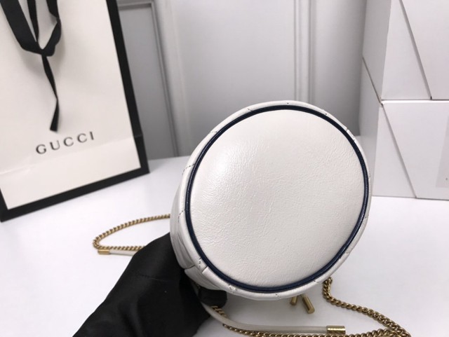 Gucci經典款女包 575163 古馳Marmont系列 藍白皮皮革絎縫肩背包 Gucci鏈條小號水桶包  gqy3895